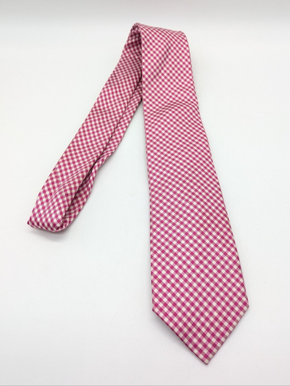 Tommy Hilfiger Pink White Checkered Silk Mens Tie
